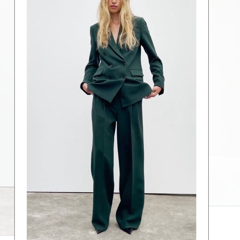 ZARA WIDE LEG PANTS AND MATCHING BLAZER | Green